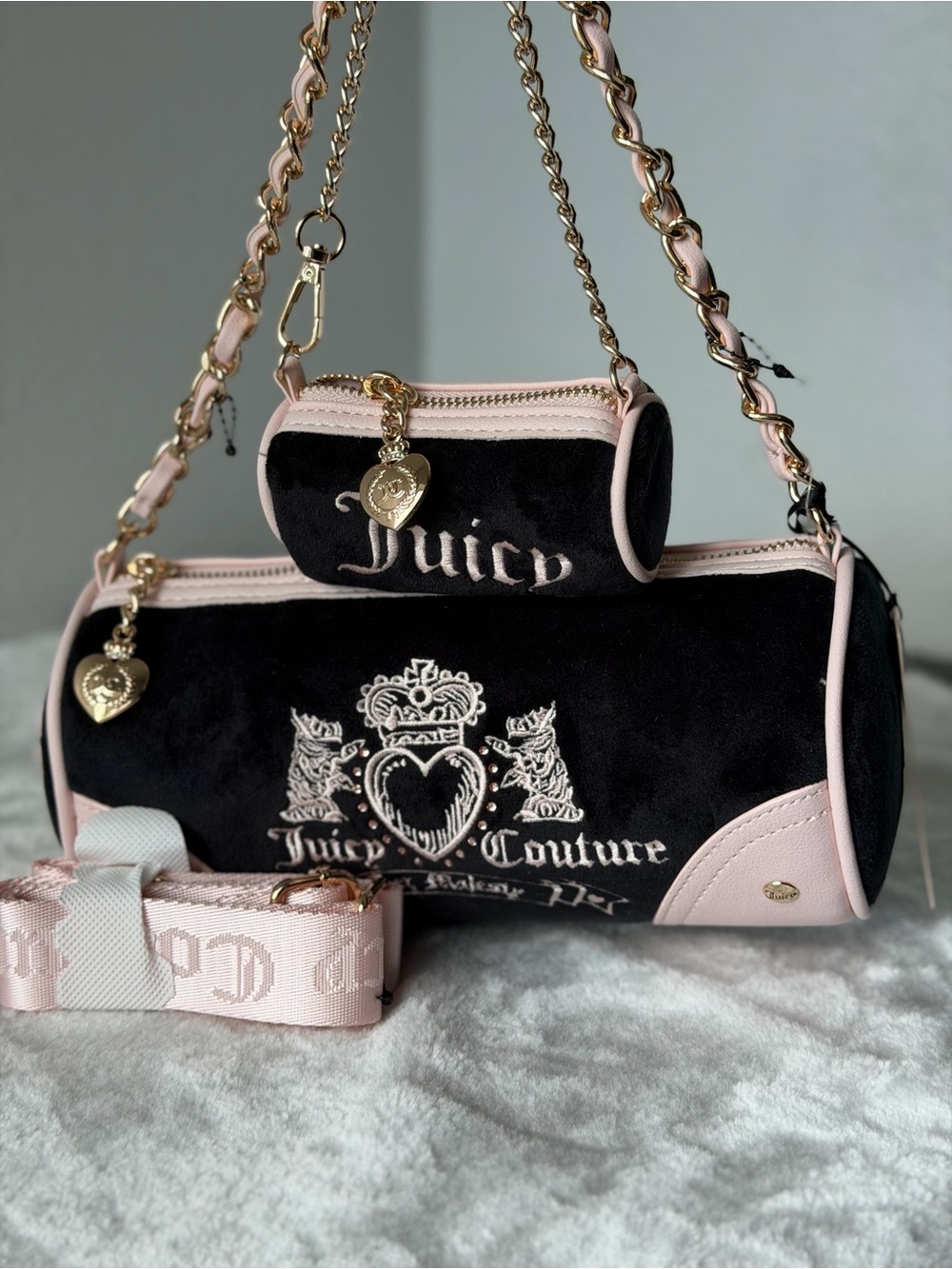 Juicy Couture Heritage Barrel Bag Scottie dogs her majesty liquorice black